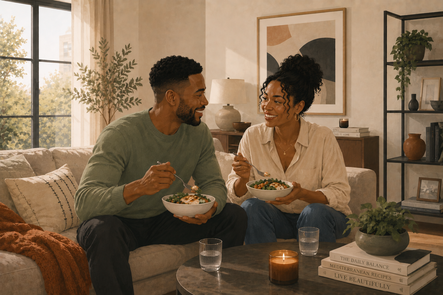 Couple eating healthy together