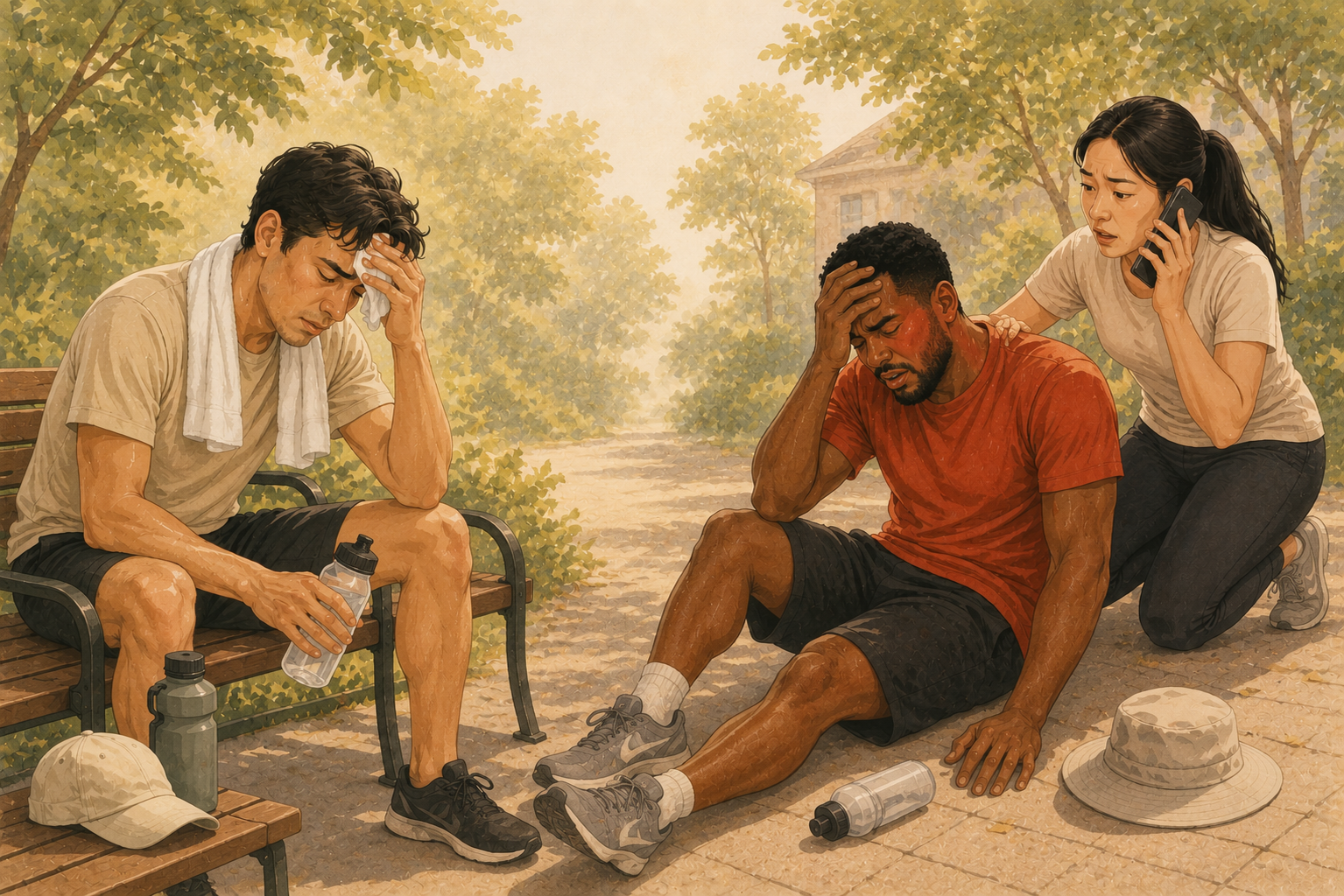 People experiencing heat exhaustion outdoors