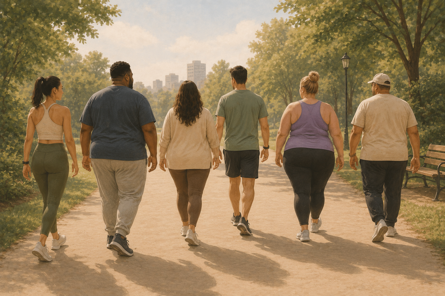 Diverse group walking in a park